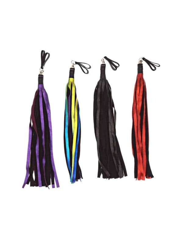 Metallic Leather Floggers, w/Fingerloops (Available in multiple dazzling colors)