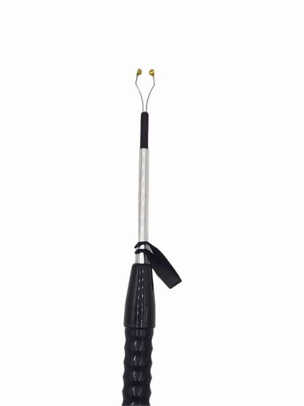 Brass forked devils horn accessory attached to a Violet Wand