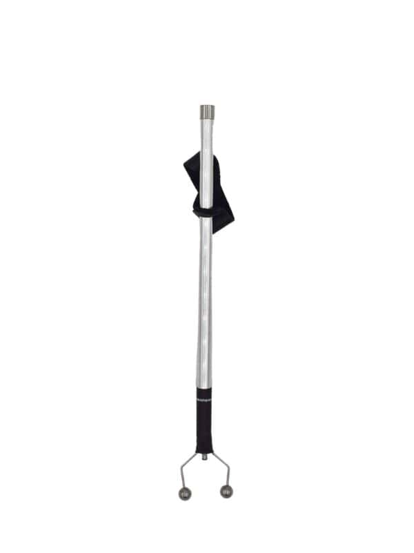 Silver balled devils horn attachment attached to a violet wand in a downward position
