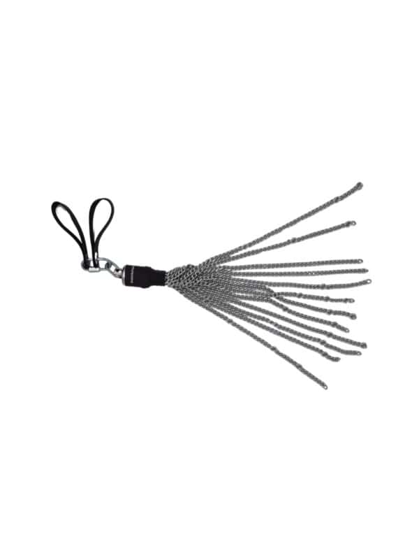 Conductive Chain Flogger, spread out, with finger loops for use with Violet Wand
