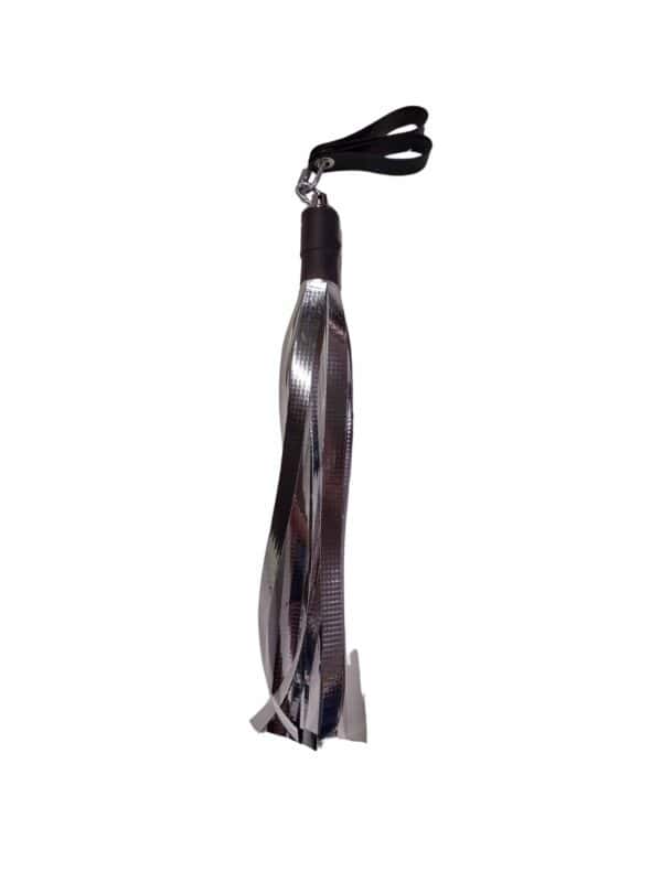 Silver mylar flogger for Violet Wand Toy with wide falls.